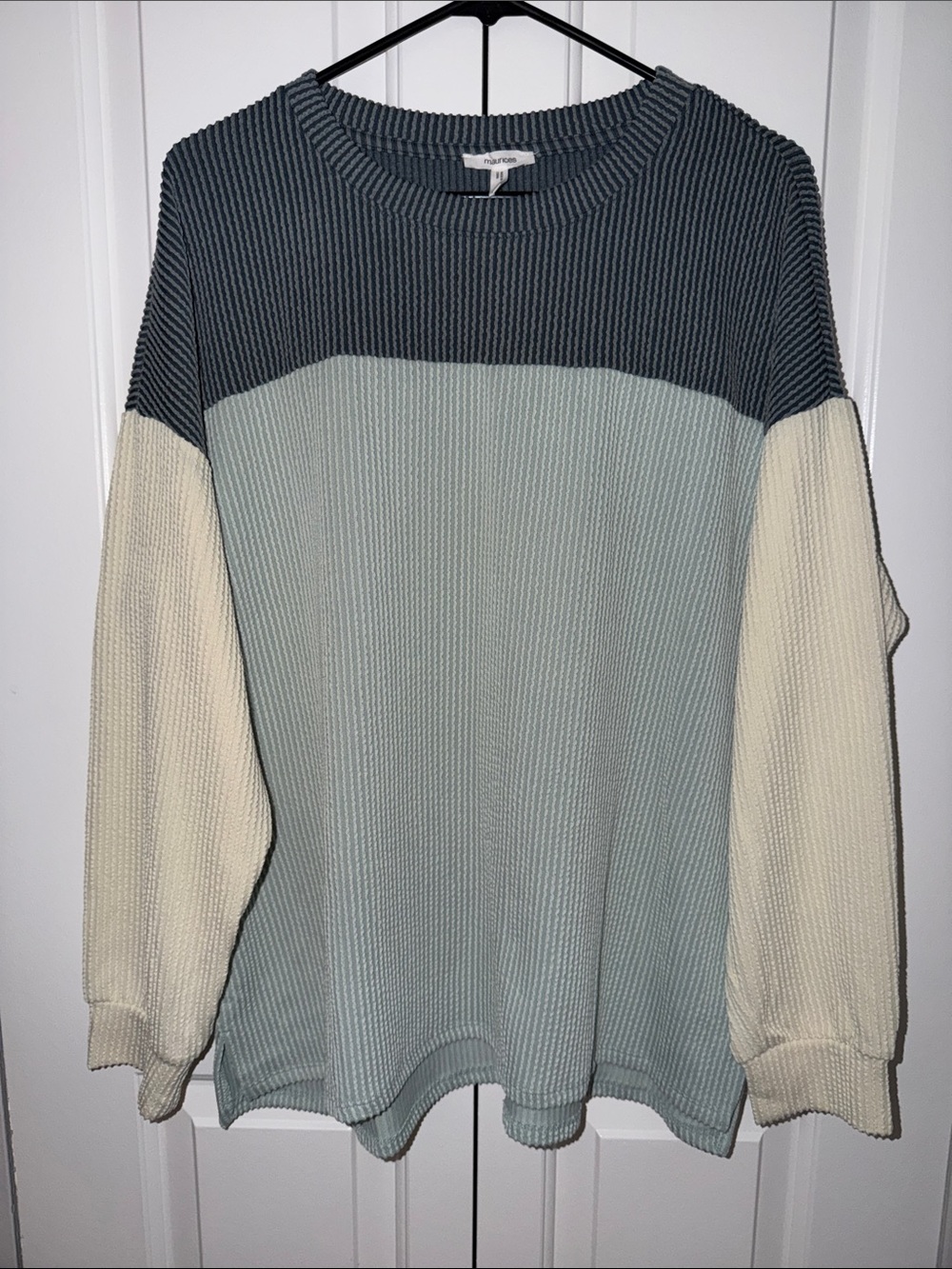 Maurices Colorblock Textured Top - Blue and Cream